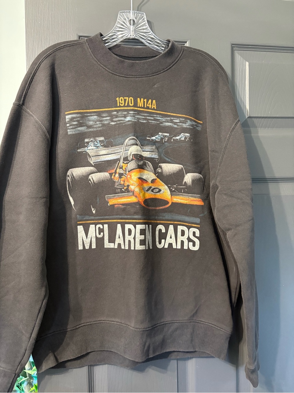 Hollister McLaren Men's Graphic Sweatshirt - Dark Gray with Orange Print